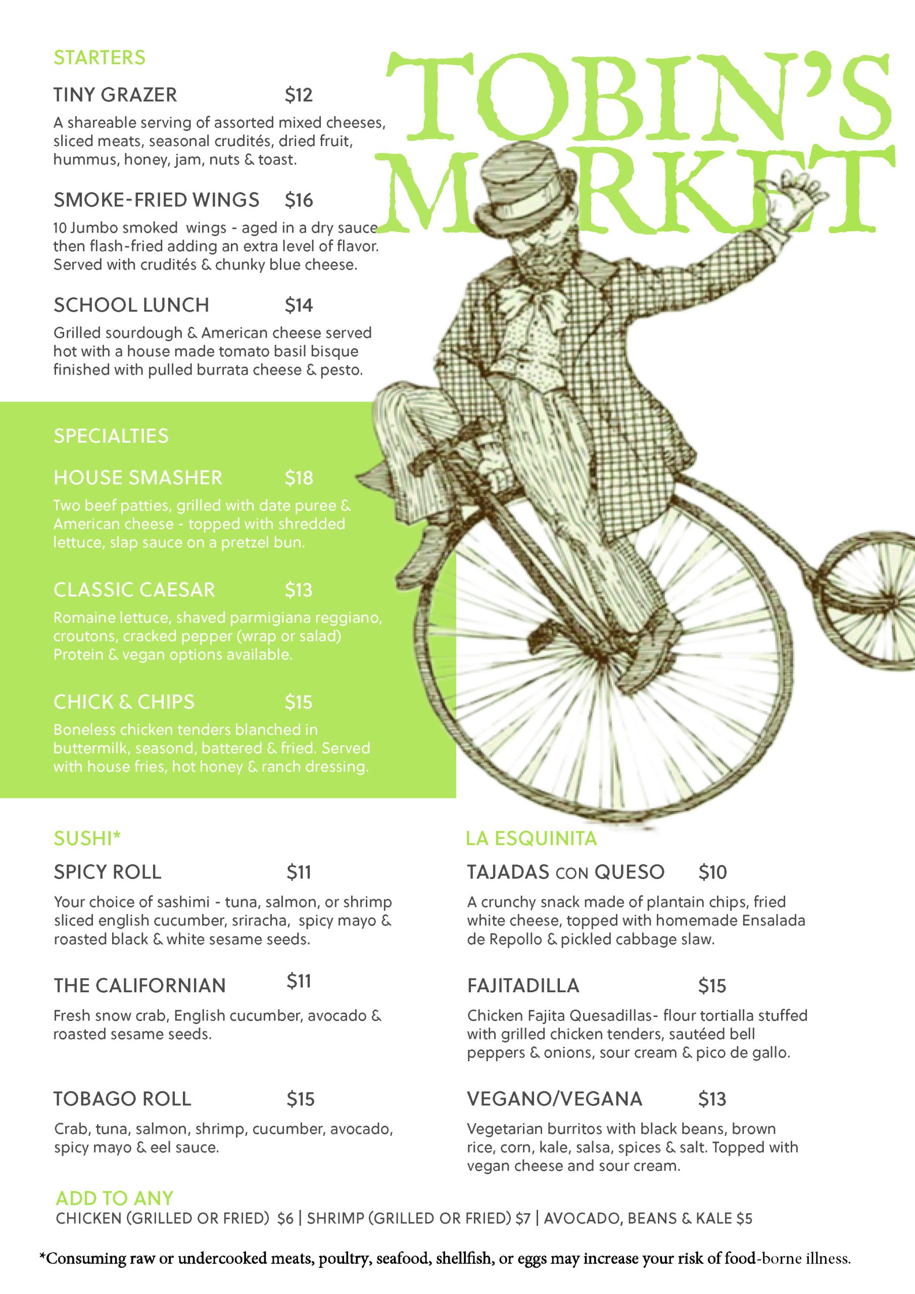 Tobins Market Print Menu